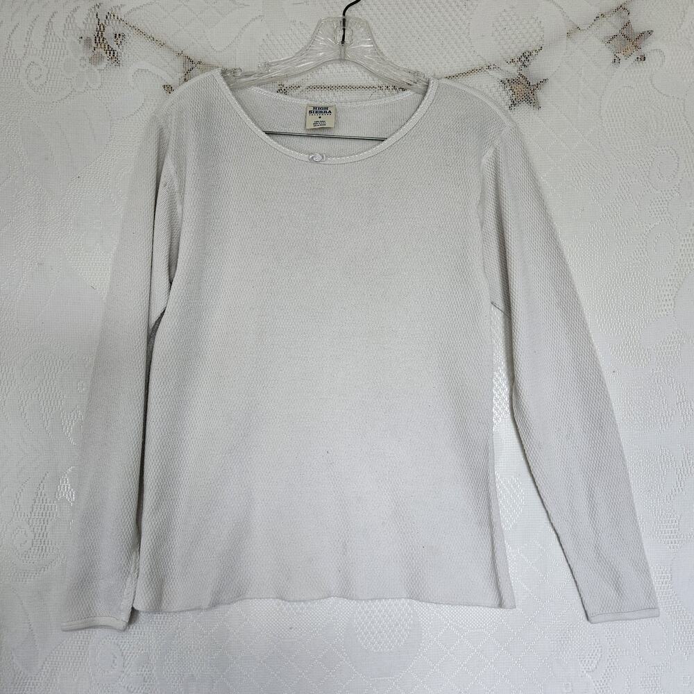 High Sierra Thermal Vintage Shirt Medium White 100% Cotton USA Waffle Knit Top